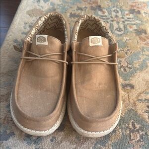 Hey Dude Tan Canvas Slip-On Shoes with Patterned Lining